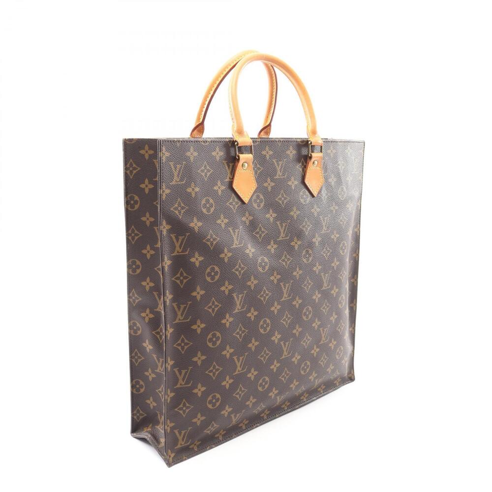 Louis Vuitton Leather Monogram Sac Canvas Brown Bag Tote Plat Brown